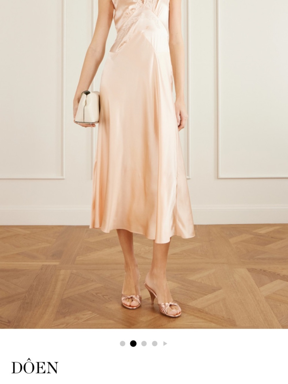 Doen Blush Satin Midi Dress with Lace V-Neck - Picture 2 of 3